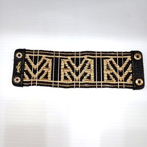 Lucky Brand Wide Seed Bead Cuff Bracelet – Black, tan & Gold Geometric Boho